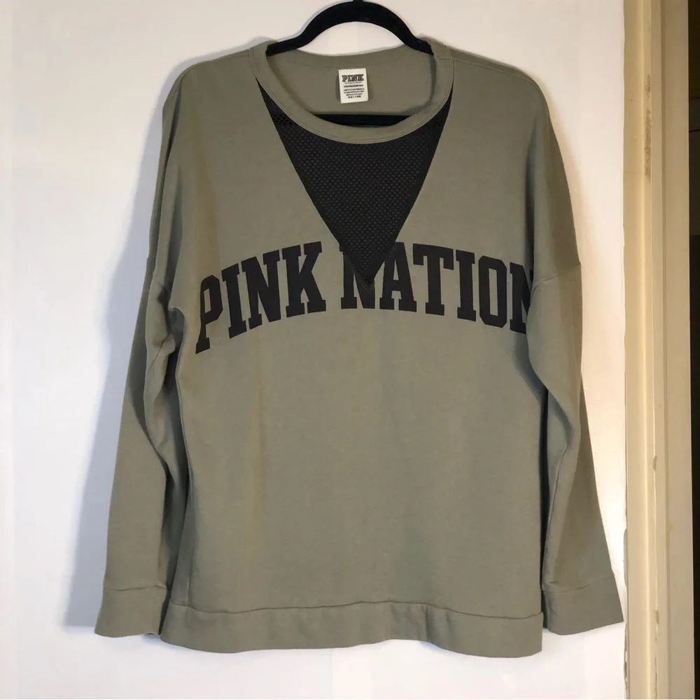 Victoria's Secret Pink Nation Campus Crew Mesh V-Neck Sweatshirt - Picture 5 of 14